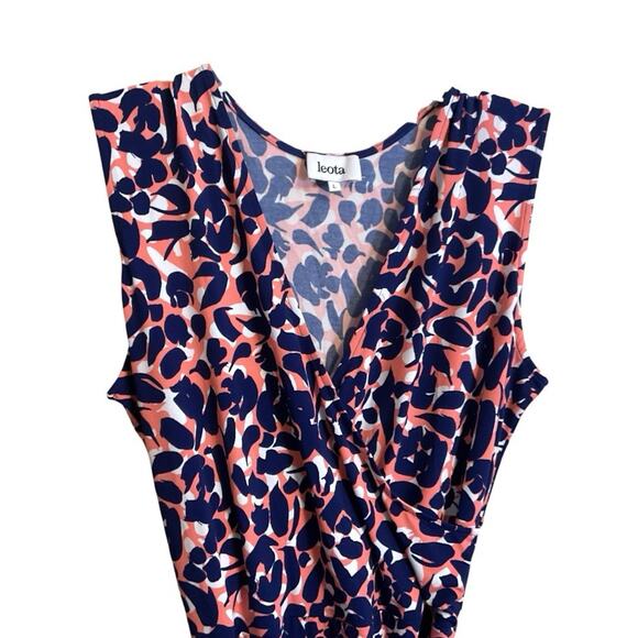 Leota Midi Dress Womens L Navy Pink Fit Flare Belted Stretch Flowy Romantic - Picture 3 of 9